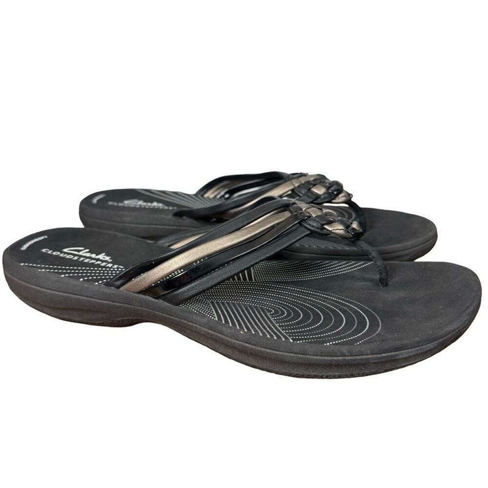 Clarks Cloudstoppers Breeze Coral Black Slip On Flip Flops Sandals Shoes sz 9 M